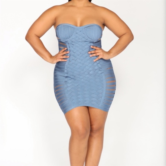 NEW•CREME DE LA CREME SABRINA BLUE BANDAGE SEXY BODYCON DRESS•1X-3X - Picture 5 of 16